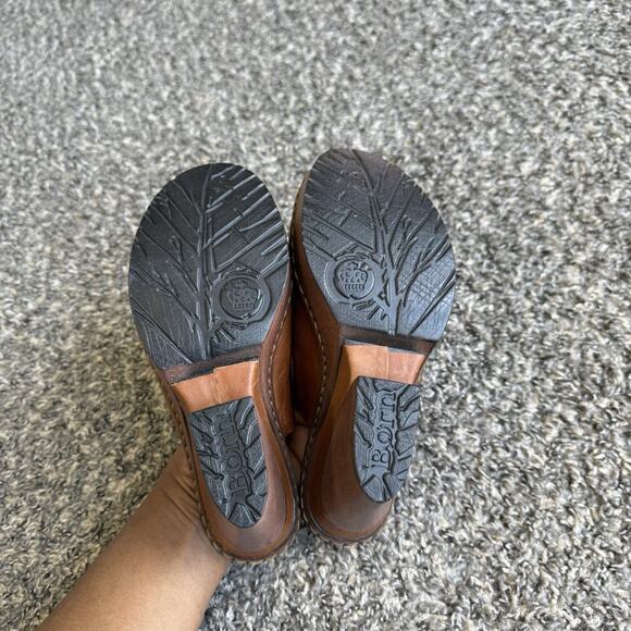 Born Size 7 Brown Leather Platform Heel Sandals Shoes Slide Slip On New - Picture 5 of 10